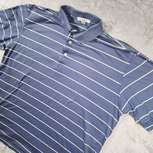 Peter Millar Polo Shirt Mens Medium Blue Striped Cotton Golf Casual Short Sleeve